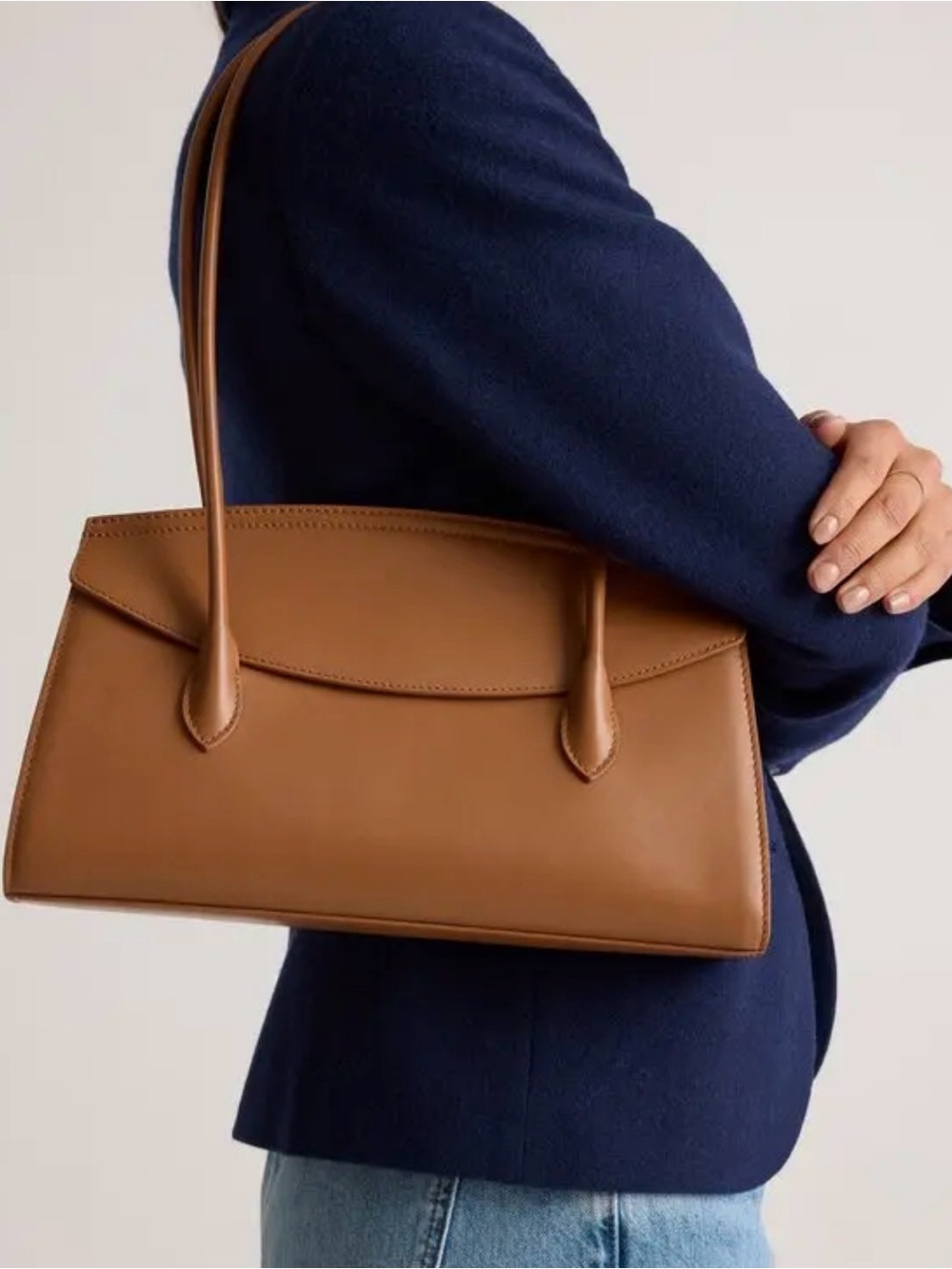 Quince Italian Leather Double Strap Shoulder Bag in Cognac - Picture 3 of 5